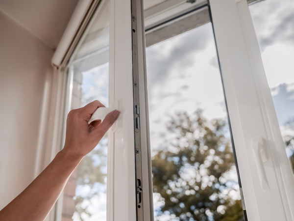 person adjusting a window latch with a cloudy sky and trees in the background seven window maintenance tips for homeowners